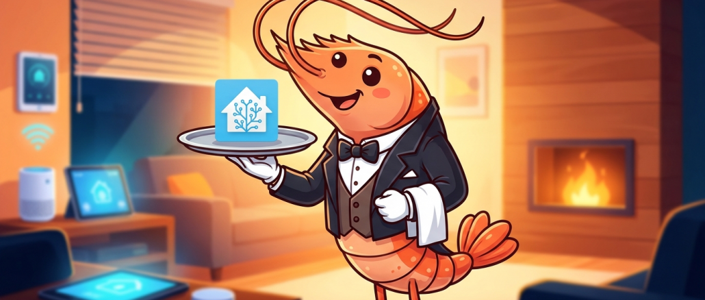 Gamba mayordomo con bandeja y logo de Home Assistant - OpenClaw Jarvis