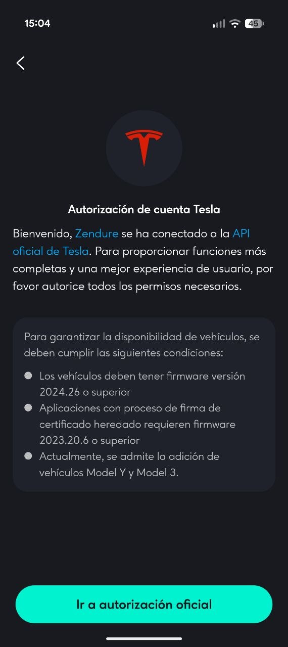 Pantalla de autorización de cuenta Tesla